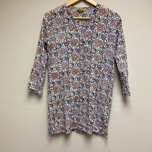 Roberta Roller Rabbit Tops - Roberta Roller Rabbit Womens Multicolor Pattern Cotton Tunic Bead Tassel Size XS